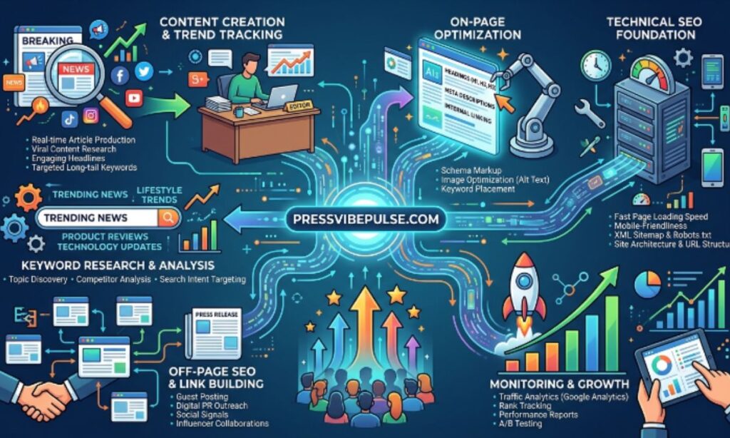 SEO Strategy Behind PressVibePulse com
